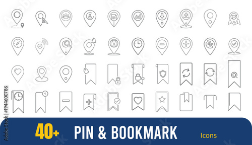 Minimalist vector pin and bookmark icon set for modern digital design needs
