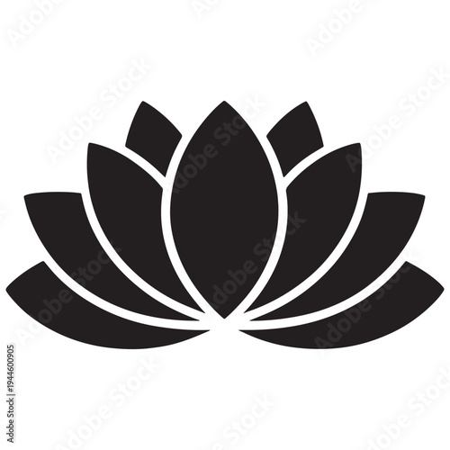 Elegant black silhouette of a blooming lotus flower in full glory