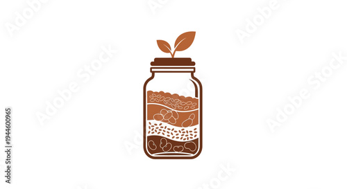Mason Jar with Growing Plant.