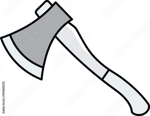 Stylized gray axe with black outline on white background tool chopping woodcutting handle
