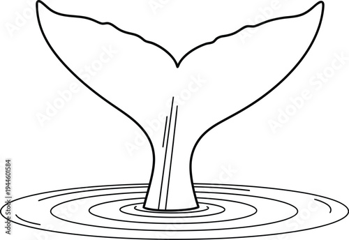 Whale tail emerging from the ocean water surface silhouette