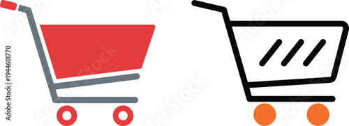 Two shopping cart one red and gray the other black and orange