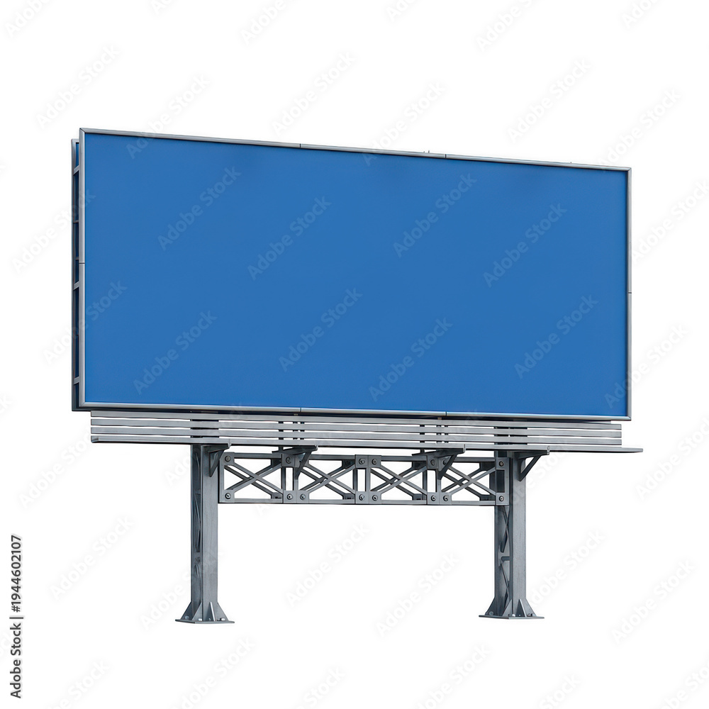 Fototapeta premium Large blue billboard standing on metal support structure