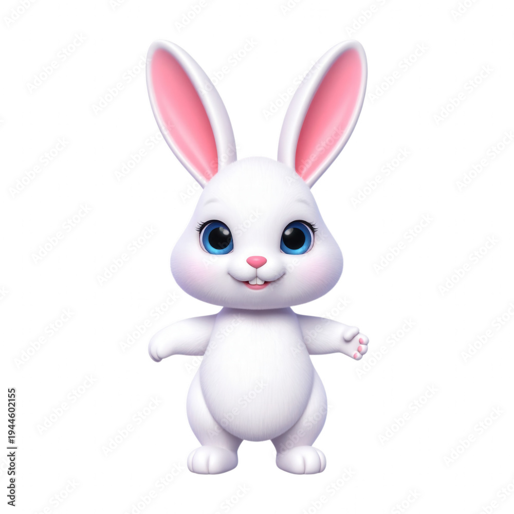 Obraz premium Cute cartoon transparent background white rabbit with pink ears... isolated on a transparent background 1