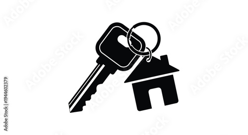 A black silhouette depicting a house and a key symbolizing homeownership