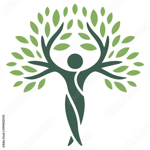 Human figure integrated with tree branches symbolizing unity between humanity and nature