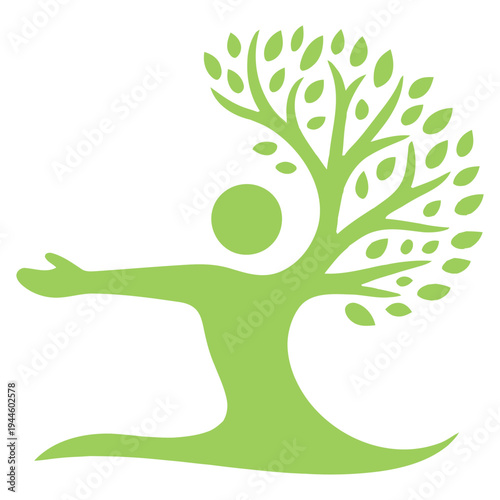 Human figure with arms outstretched resembling a tree growing from the chest area