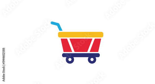 A brightly colored shopping cart icon against a white background