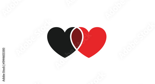 Two hearts one black and one red partially overlapping