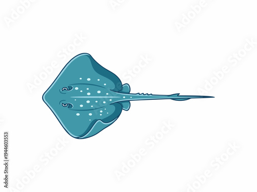 Blue Spotted Stingray Vector Illustration Isolated on White Background