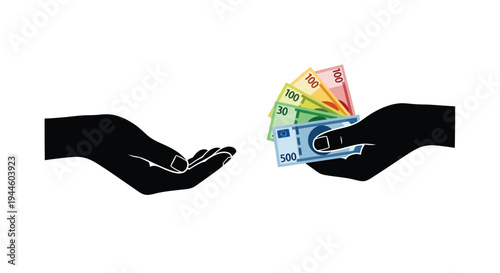 Hands exchanging euro banknotes representing a financial transaction or payment
