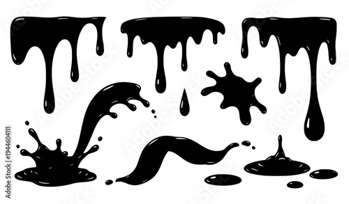 Melted chocolate splash drip and drop shapes sweet dessert vector illustration collection
