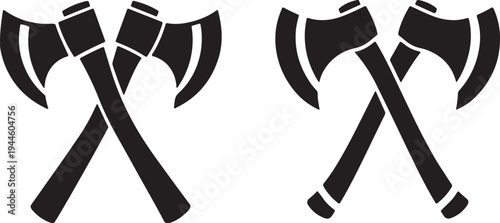 Crossed Axes Silhouette Set  Woodcutter Hatchet Icons for Lumberjack, Camping, and Woodworking Logo Design