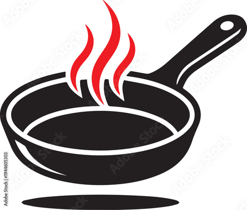 Cooking vector with frying pan, steam lines, and stylized culinary kitchen design