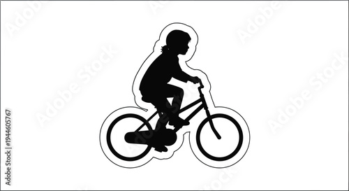 Silhouette of a child riding a bicycle against a white background
