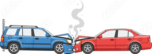 Car accident collision with damaged vehicles crash scene road traffic incident insurance claim concept vector illustration isolated design