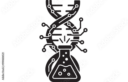 Isolated hand drawn black and white cartoon vector illustration of an abstract 3d robot angel icon symbol on white background