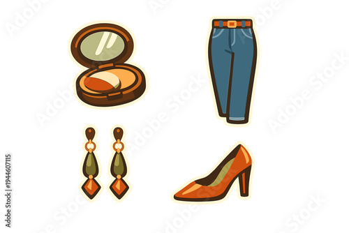 A collection of fashion and beauty vector icons featuring a makeup