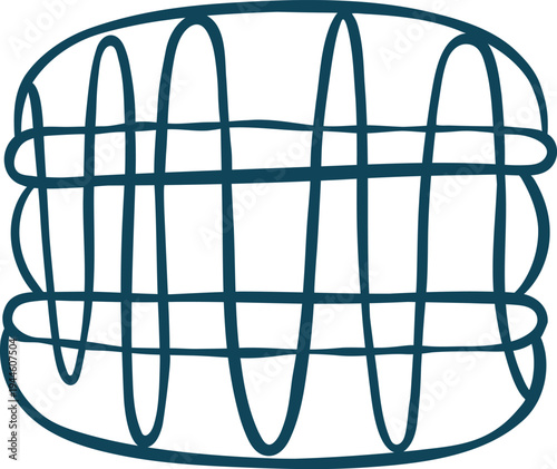 Macaron covered with glaze, simple vector icon in doodle and sketch style with Mediterranean blue line. Hand-drawn glazed French pastry for patisserie menus or dessert branding