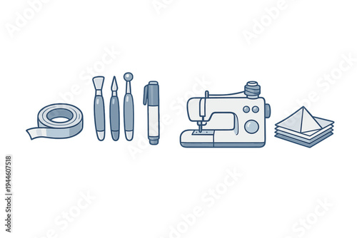 A set of vector icons representing various crafting and sewing tools
