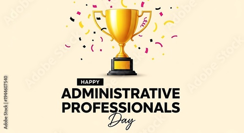 Administrative professionals day celebration with trophy and confetti