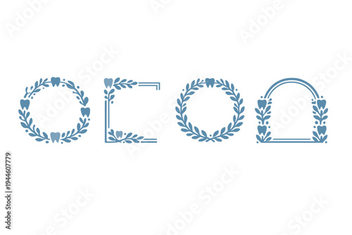 A collection of four dental-themed decorative frames and wreaths