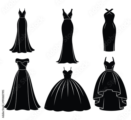 Evening gown silhouette set for luxury fashion and prom dress designEvening gown silhouette set for luxury fashion and prom dress design