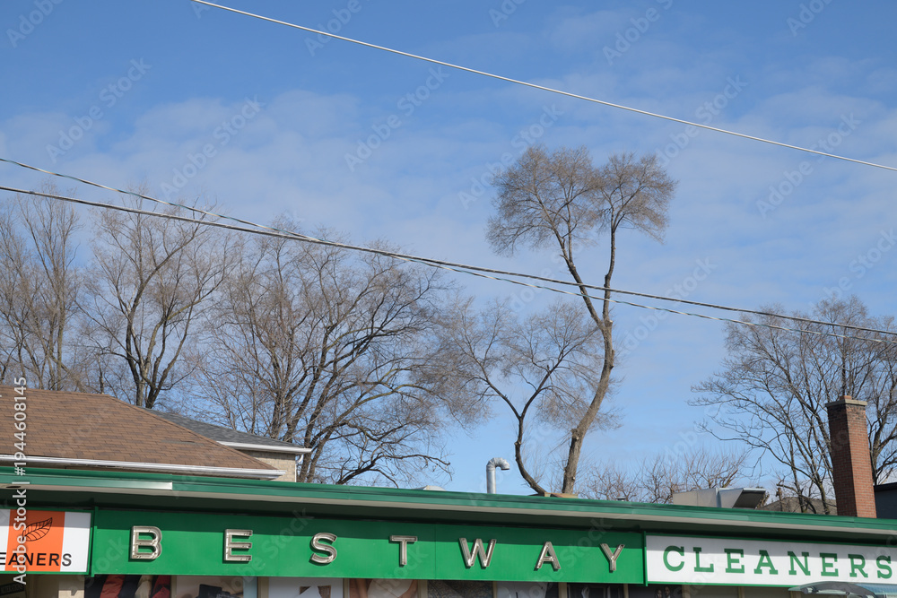 Obraz premium exterior sign at Bestway Donlands Cleaners located at 249 Donlands Av, East York, Toronto