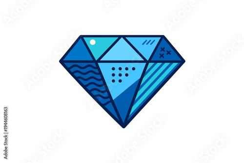 A stylized blue diamond vector illustration featuring various
