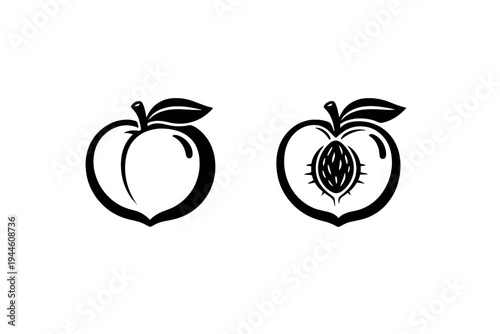 A minimalist black and white line drawing featuring two abstract circular faces with simple facial features. The artwork is presented on a dark background with clean, thin white lines.