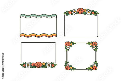 A collection of four retro-style decorative frames and borders