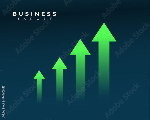 Business Growth Target Concept with Rising Green Arrows Upward Success Strategy Background