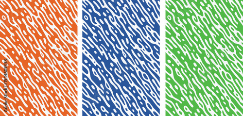 Colorful Organic Line Pattern Set – Modern Abstract Background,Fluid Wavy Texture Design in Orange, Blue, and Green Colors,Seamless Abstract Organic Shapes Pattern Collection