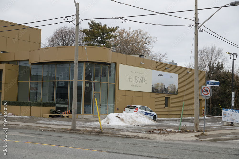 Fototapeta premium old The Leaside Condos Midtown presentation office at 134 Laird Dr, East York Toronto