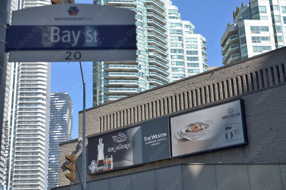 Fototapeta premium exterior building and sign of Don Alfonso 1890, an Italian restaurant, located at 1 Harbour Square (Floor 38) inside The Westin Harbour Castle, Toronto