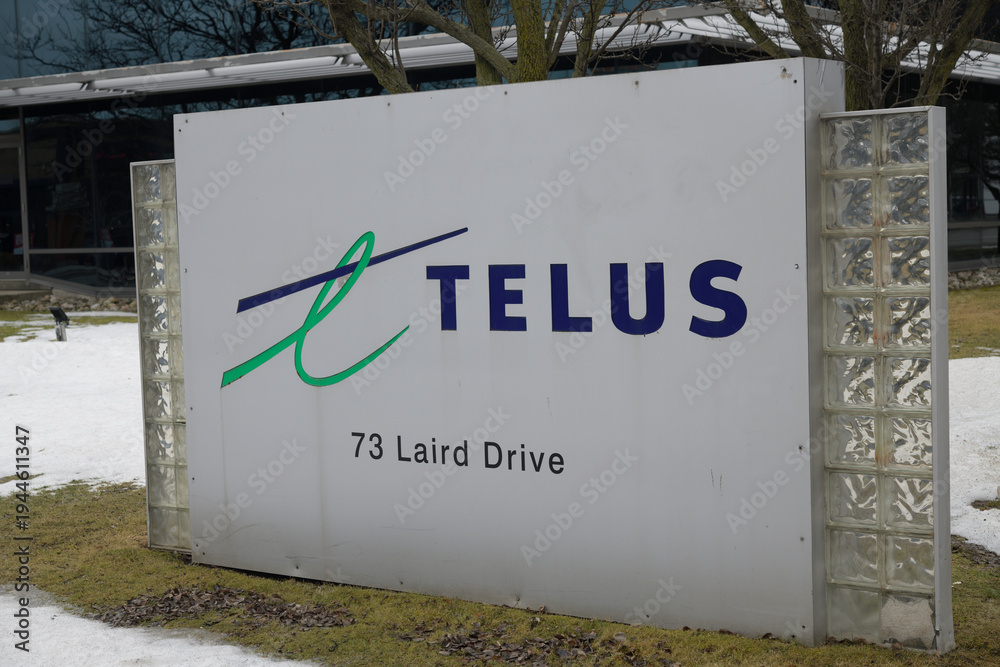 Naklejka premium road side sign outside Telus, 73 Laird Drive, East York, Toronto