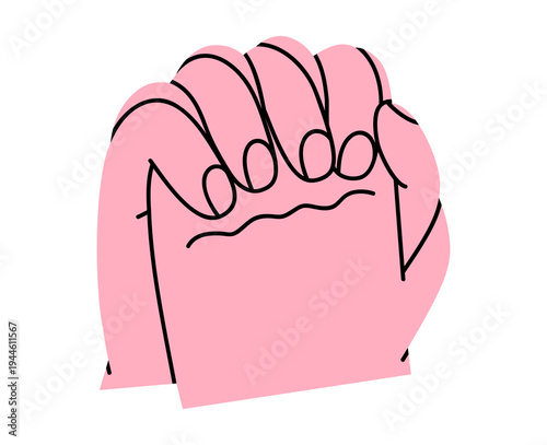 Hand drawn cute illustration of two hands with intertwined fingers. Flat vector spiritual practice doodle. Praying arms gesture. Hope and faith sticker. Gratitude and thankfulness worship. Isolated.