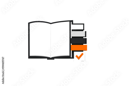 A 3D illustration of an open white book featuring multiple index tabs in various colors and an orange checkmark icon, isolated against a solid black background.