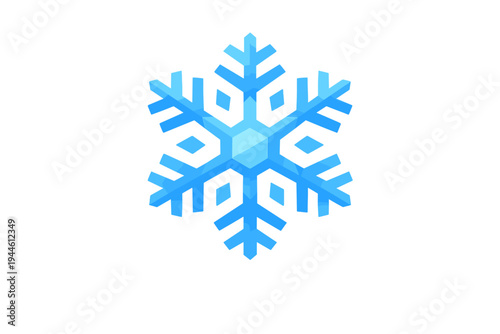 A blue snowflake graphic with a symmetrical geometric design is isolated on a black background. The illustration uses various shades of blue to create a three-dimensional effect.