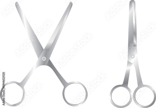 ピカピカのグラデーションがかった立体感がある銀色のヘアカット用のハサミ素材セット