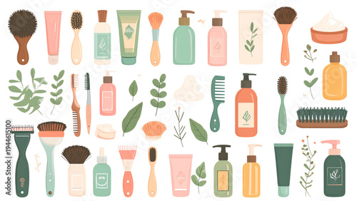 Men’s Shaving and Grooming Tools Set – Razor, Foam Brush, Electric Shaver Vector