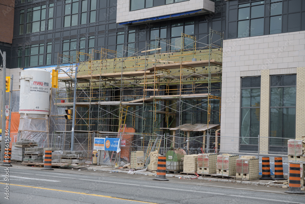 Naklejka premium street level view of VIVA Leaside Retirement Community construction site, 150 Laird Dr, East York, Toronto