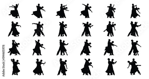 Ballroom dancing silhouettes of couples for dance studio and event designBallroom dancing silhouettes of couples for dance studio and event design