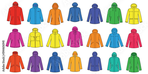 Hooded jacket icon set for fashion apparel and weather illustrationHooded jacket icon set for fashion apparel and weather illustration