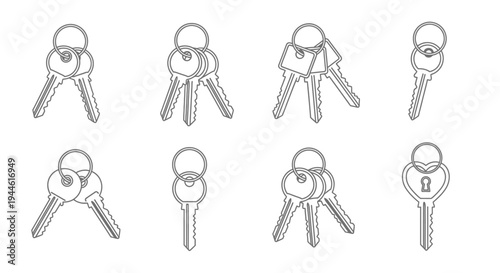 Collection of various key icons representing security, access, and home ownership in a clean, minimalistic style
