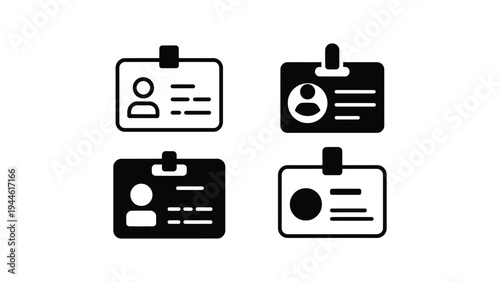 Identification card icon set employee ID badge collection personal identity card symbols isolated minimal flat design illustration