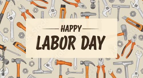 Happy Labor Day Greeting Card with Assorted Tools Illustration