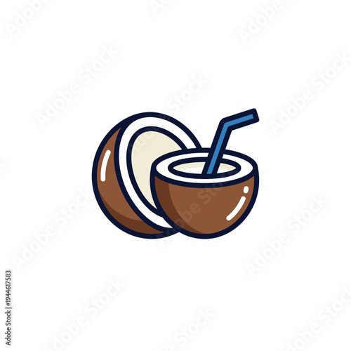 Fresh Coconut with Straw Vector