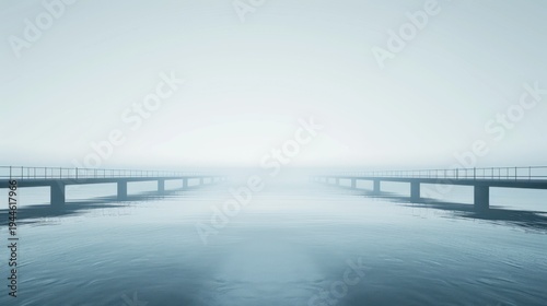 Wallpaper Mural Minimalist piers extending into foggy water under a pale sky Torontodigital.ca