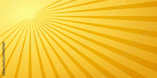 Bright abstract sunburst background vector featuring orange and yellow sun rays in a warm summer sunrise illustration with a bursting starburst design and glowing sunlight beams for a hot sunshine wal